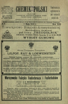 Chemik Polski : czasopismo poświęcone wszystkim gałęziom chemii teoretycznej i stosowanej / red. i wyd. B. Miklaszewski. R. 13, nr 9 (1 maja 1913)