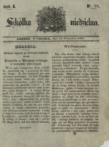 Szkółka Niedzielna : pismo czasowe poświęcone włościanom / red. ks. T. Borowicz. R. 1, nr 38 (17 września 1837)