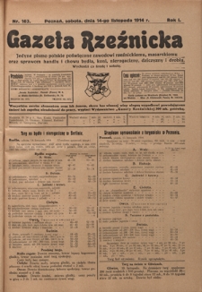 Gazeta Rzeźnicka : pierwsze i jedyne pismo polskie poświęcone zawodowi rzeźnickiemu oraz sprawom handlu i chowu bydła, nierogacizny, dziczyzny i drobiu / [red. Teodor Bobowski]. R. 1, Nr 103 (14 listopada 1914)
