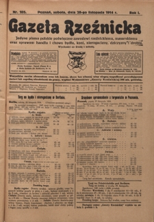 Gazeta Rzeźnicka : pierwsze i jedyne pismo polskie poświęcone zawodowi rzeźnickiemu oraz sprawom handlu i chowu bydła, nierogacizny, dziczyzny i drobiu / [red. Teodor Bobowski]. R. 1, Nr 105 (28 listopada 1914)