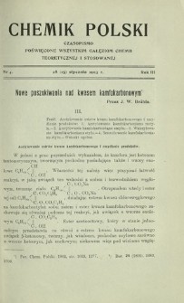 Chemik Polski : czasopismo poświęcone wszystkim gałęziom chemii teoretycznej i stosowanej / red. Br. Znatowicz R. 3, Nr 4 (28 stycznia 1903)