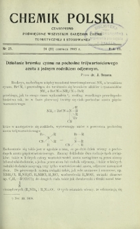 Chemik Polski : czasopismo poświęcone wszystkim gałęziom chemii teoretycznej i stosowanej / red. Br. Znatowicz R. 3, Nr 25 (24 czerwca 1903)