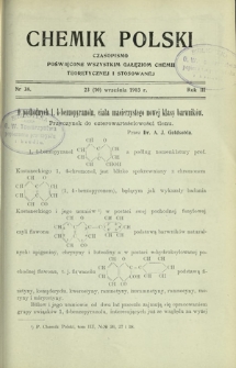 Chemik Polski : czasopismo poświęcone wszystkim gałęziom chemii teoretycznej i stosowanej / red. Br. Znatowicz R. 3, Nr 38 (23 września 1903)