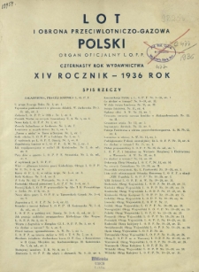 Lot i Obrona Przeciwlotniczo-Gazowa Polski : organ L.O.P.P. R. 14 (1936). Spis Rzeczy