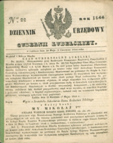Dziennik Urzędowy Gubernii Lubelskiey 1844, Nr 22 (20 maj/1 czerw.)