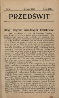 Przedświt : miesięcznik polityczno-społeczny : organ Polskiej Partyi Socyalistycznej. R. 24, nr 1 (styczeń 1904)