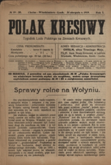 Polak Kresowy : tygodnik ludu polskiego na ziemiach kresowych R. 1, nr 19/20 (31 sierpnia 1919)