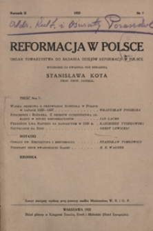 Reformacja w Polsce : organ Towarzystwa do Badania Dziejów Reformacji w Polsce R.2, nr 7 (1922)