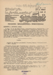 Biuletyn Informacyjny Międzyzakładowego Komitetu Założycielskiego Niezależnego Samorządnego Zwiazku Zawodowego "Solidarność" Region Środkowo-Wschodni Nr 2 (27 paźdz. 1980)