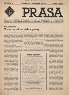 Prasa : organ Polskiego Związku Wydawców Dzienników i Czasopism : czasopismo poświęcone sprawom wydawniczo-prasowym. R. 8, nr 10 (październik 1937)