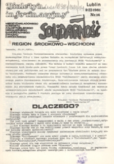 Biuletyn Informacyjny Międzyzakładowego Komitetu Założycielskiego Niezależnego Samorządnego Zwiazku Zawodowego "Solidarność" Region Środkowo-Wschodni Nr 14 (2 luty 1981)