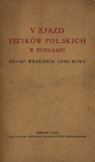 V Zjazd Fizyków Polskich w Poznaniu, 25-27 września 1930 roku
