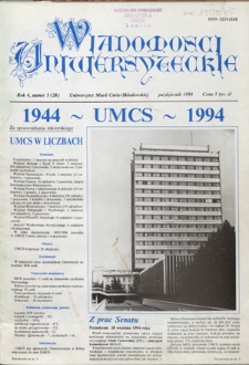 Wiadomości Uniwersyteckie / Uniwersytet Marii Curie-Skłodowskiej R. 4, nr 5=28 (październik 1994)