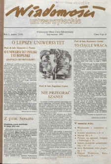 Wiadomości Uniwersyteckie / Uniwersytet Marii Curie-Skłodowskiej R. 3, nr 2=18 (luty 1993)