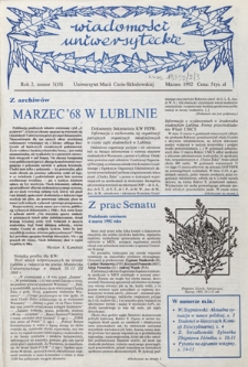 Wiadomości Uniwersyteckie / Uniwersytet Marii Curie-Skłodowskiej R. 2, nr 3=10 (marzec 1992)