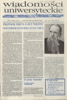 Wiadomości Uniwersyteckie / Uniwersytet Marii Curie-Skłodowskiej R. 2, nr 5=12 (maj 1992)