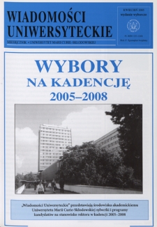 Wiadomości Uniwersyteckie : miesięcznik / Uniwersytet Marii Curie-Skłodowskiej R. 15 (kwiecień 2005), wydanie wyborcze