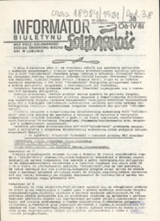 Informator Biuletynu "Solidarność" Nr 38 (6 kwiec. 1981)