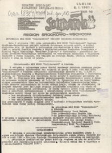 Dodatek Nadzwyczajny Biuletynu Infromacyjnego "Solidarność" Region Środkowo-Wschodni Nr 10 (6 stycz. 1981)