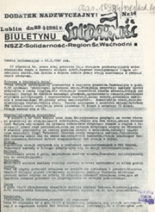 Dodatek Nadzwyczajny Biuletynu Infromacyjnego "Solidarność" Region Środkowo-Wschodni Nr 14 (23 stycz. 1981)