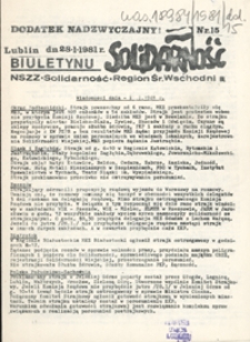 Dodatek Nadzwyczajny Biuletynu Infromacyjnego "Solidarność" Region Środkowo-Wschodni Nr 15 (28 stycz. 1981)