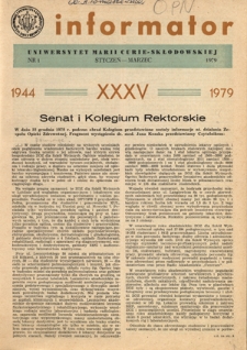 Informator / Uniwersytet Marii Curie-Skłodowskiej w Lublinie Nr 1 (styczeń/marzec 1979)