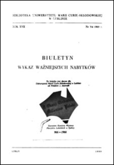 Biuletyn Biblioteki Uniwersytetu Marii Curie-Skłodowskiej w Lublinie. R. 17 (1969) nr 3-4