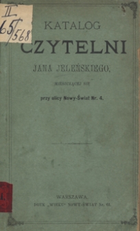 Katalog czytelni Jana Jeleńskiego, mieszczącej się przy ulicy Nowy Świat Nr. 4