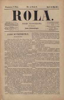 Rola : pismo tygodniowe / pod redakcyą Jana Jeleńskiego. R. 2, nr 21 (12 (24) maja 1884)