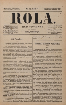 Rola : pismo tygodniowe / pod redakcyą Jana Jeleńskiego. R. 4, nr 23 (24 maja (5 czerwca) 1886)