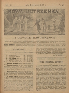 Nowa Jutrzenka : tygodniowe pismo obrazkowe R. 11, Nr 27 (4 lipca 1918)