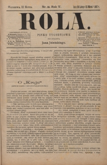 Rola : pismo tygodniowe / pod redakcyą Jana Jeleńskiego R. 5, Nr 11 (28 lutego/12 marca 1887)