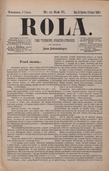 Rola : pismo tygodniowe, społeczno-literackie R. 6, Nr 27 (25 czerwca/8 lipca 1888)