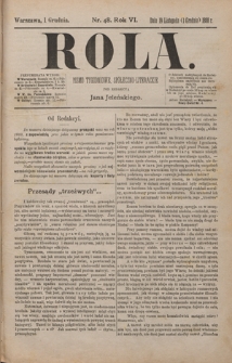 Rola : pismo tygodniowe, społeczno-literackie / pod red. Jana Jeleńskiego R. 6, Nr 48 (19 listopada/1 grudnia 1888)