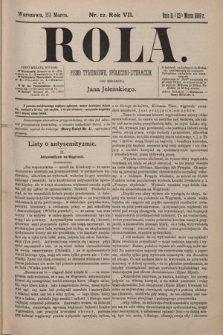 Rola : pismo tygodniowe, społeczno-literackie / pod red. Jana Jeleńskiego R. 7, Nr 12 ( 11/23 marca 1889)