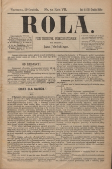 Rola : pismo tygodniowe, społeczno-literackie / pod red. Jana Jeleńskiego R. 7, Nr 52 (16/29 grudnia 1889)