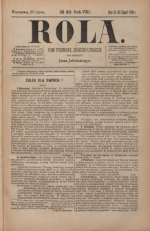 Rola : pismo tygodniowe, społeczno-literackie / pod red. Jana Jeleńskiego R. 8, Nr 30 (14/26 lipca 1890)