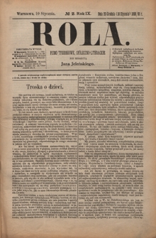 Rola : pismo tygodniowe, społeczno-literackie / pod red. Jana Jeleńskiego R. 9, Nr 2 (29 grudnia/10 stycznia 1890/1891)