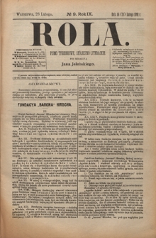 Rola : pismo tygodniowe, społeczno-literackie / pod red. Jana Jeleńskiego R. 9, Nr 9 (16/28 lutego 1891)