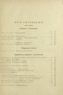 Wiedza i Życie : miesięcznik poświęcony sprawie kultury i oświaty R. 13 (1938). Spis artykułów według działów