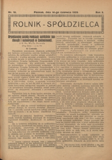 Rolnik - Spółdzielca. R. 2, nr 12 (14 czerwca 1925)