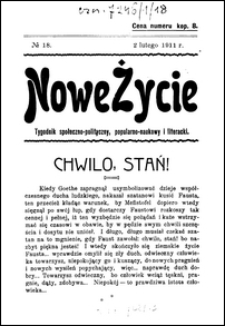 Nowe Życie : tygodnik społeczno-polityczny, popularno-naukowy i literacki R. 1, T. 2 nr 18 (2 luty 1911)