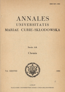 Annales Universitatis Mariae Curie-Skłodowska. Sectio AA, Chemia. Vol. 38 (1983) - Spis treści