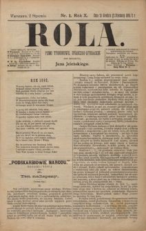 Rola : pismo tygodniowe, społeczno-literackie T. 10, Nr 1 (2 stycznia 1892)