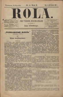 Rola : pismo tygodniowe, społeczno-literackie T. 10, Nr 3 (16 stycznia 1892)