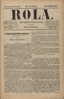 Rola : pismo tygodniowe, społeczno-literackie T. 10, Nr 4 (23 stycznia 1892)