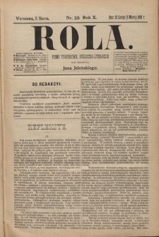 Rola : pismo tygodniowe, społeczno-literackie T. 10, Nr 10 (5 marca 1892)