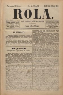 Rola : pismo tygodniowe, społeczno-literackie T. 10, Nr 11 (12 marca 1892)