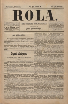 Rola : pismo tygodniowe, społeczno-literackie T. 10, Nr 12 (19 marca 1892)