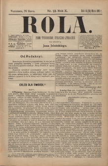 Rola : pismo tygodniowe, społeczno-literackie T. 10, Nr 13 (26 marca 1892)